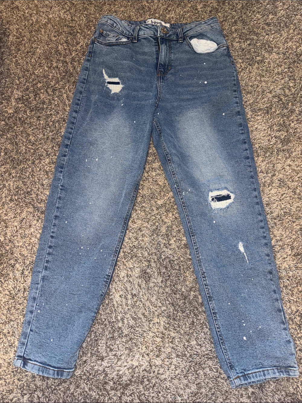 Indigo Rein Distressed Boyfriend Jeans in Blue Wash
